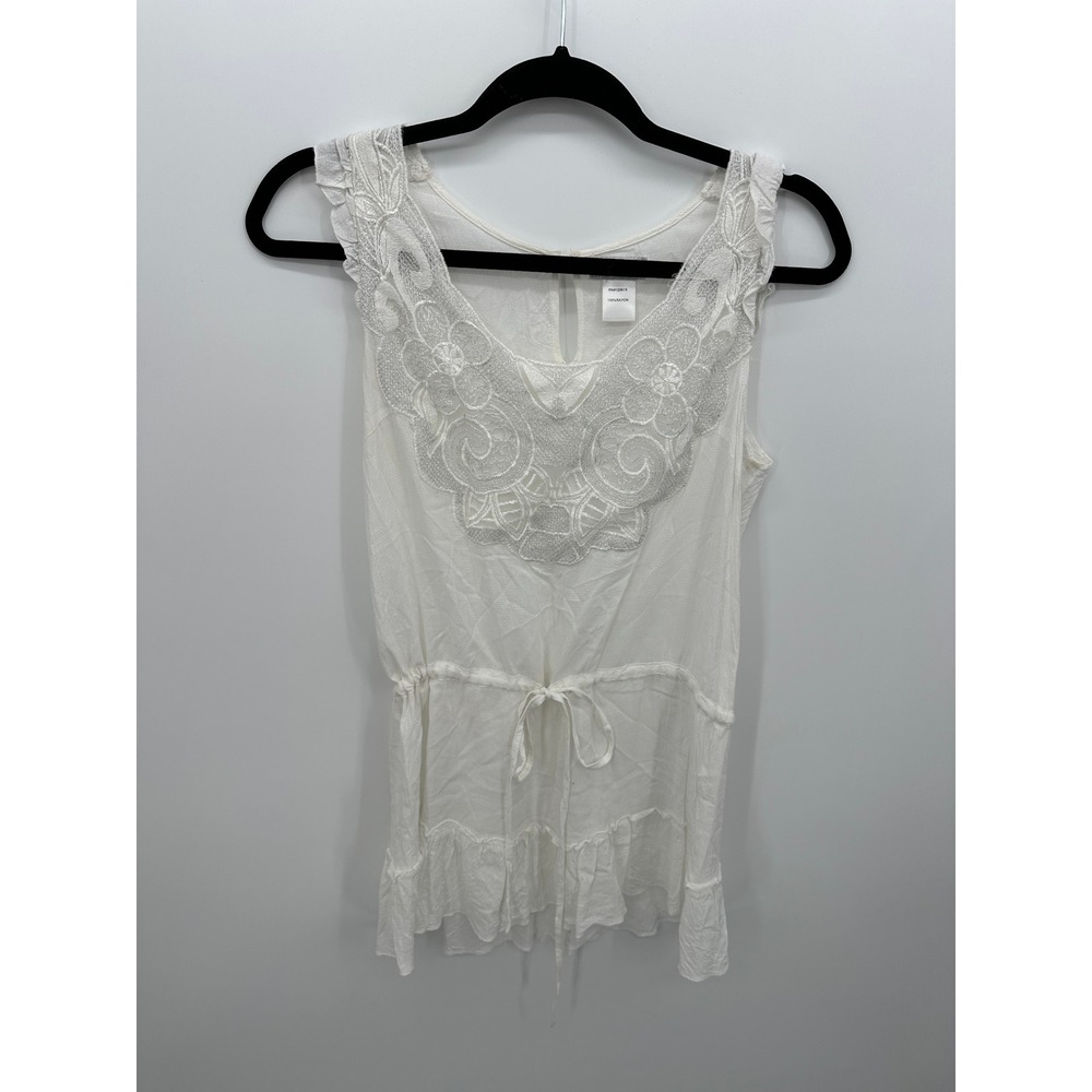 Orangez White Embroidered‎ Boho Tunic Top Sleeveless Cottagecore Festival
